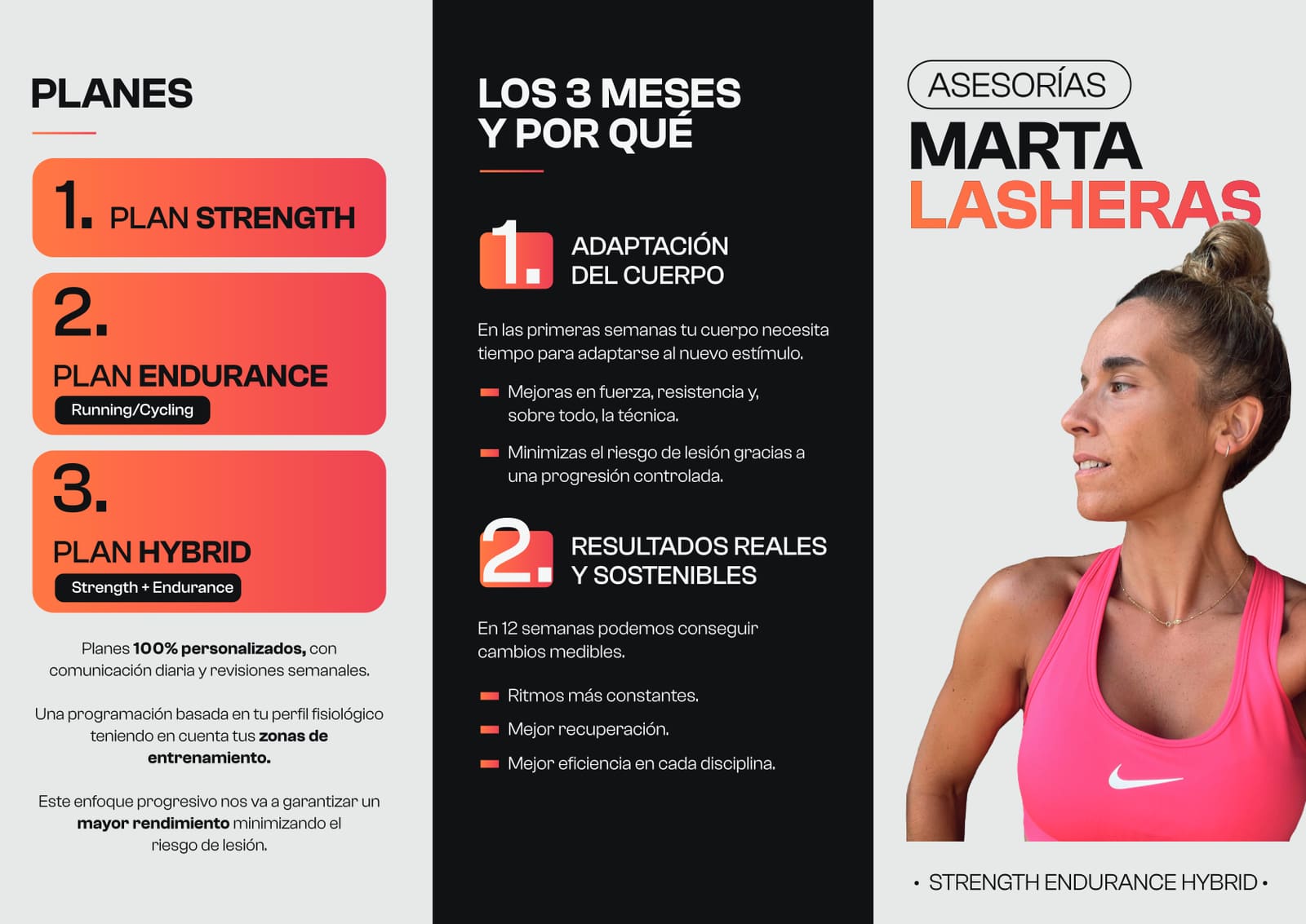 Tríptico diseñado para las asesorías de entrenamiento de Marta Lasheras
